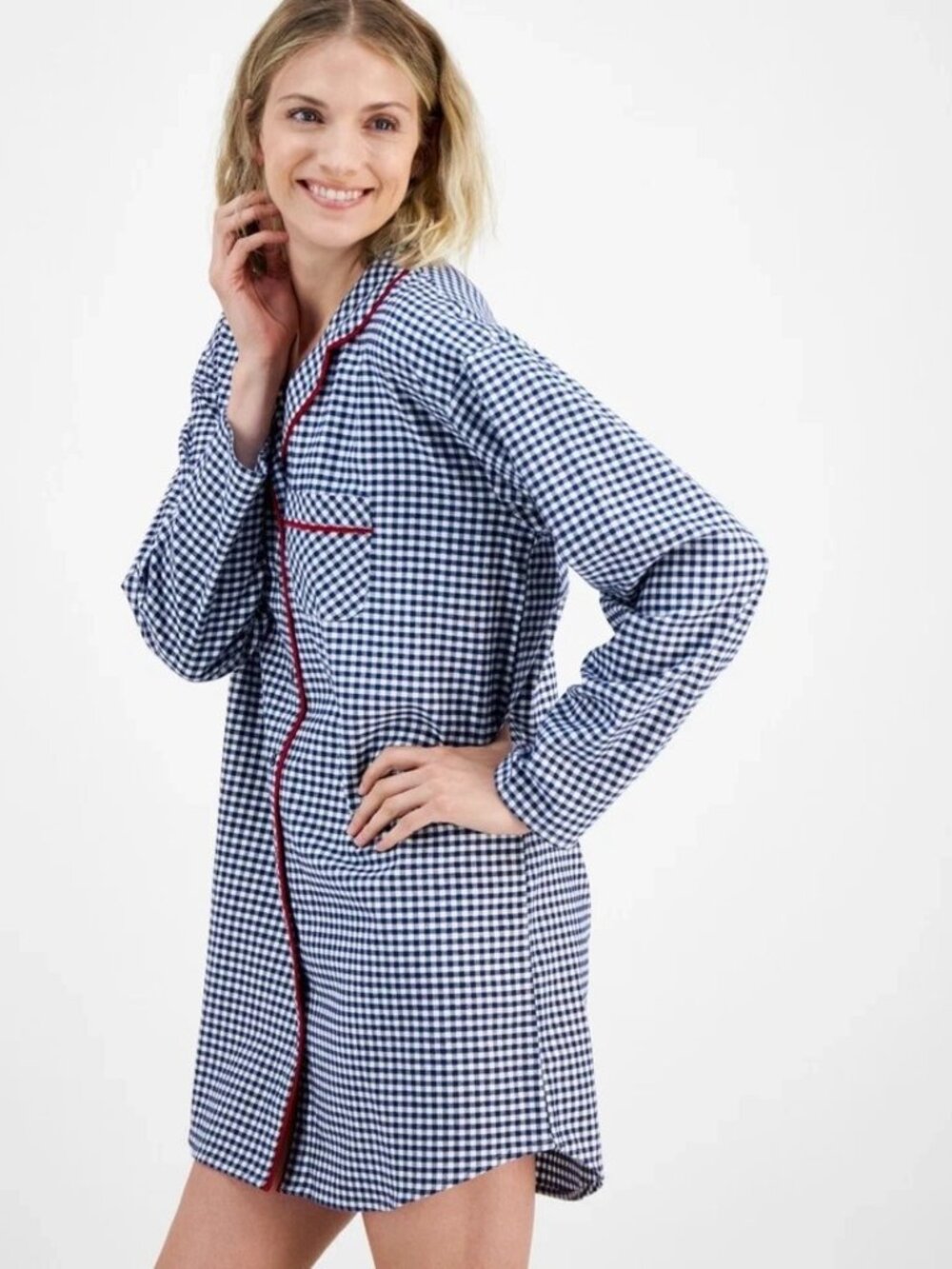 Charter Club Cotton Shirt Nightgown Gingham Check Cozy Flannel XS NEW